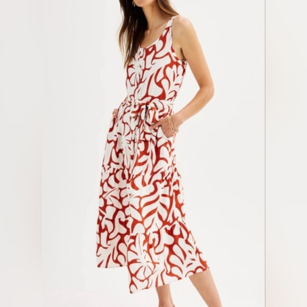 Midi Summer Dress Bold Leaf Pattern
